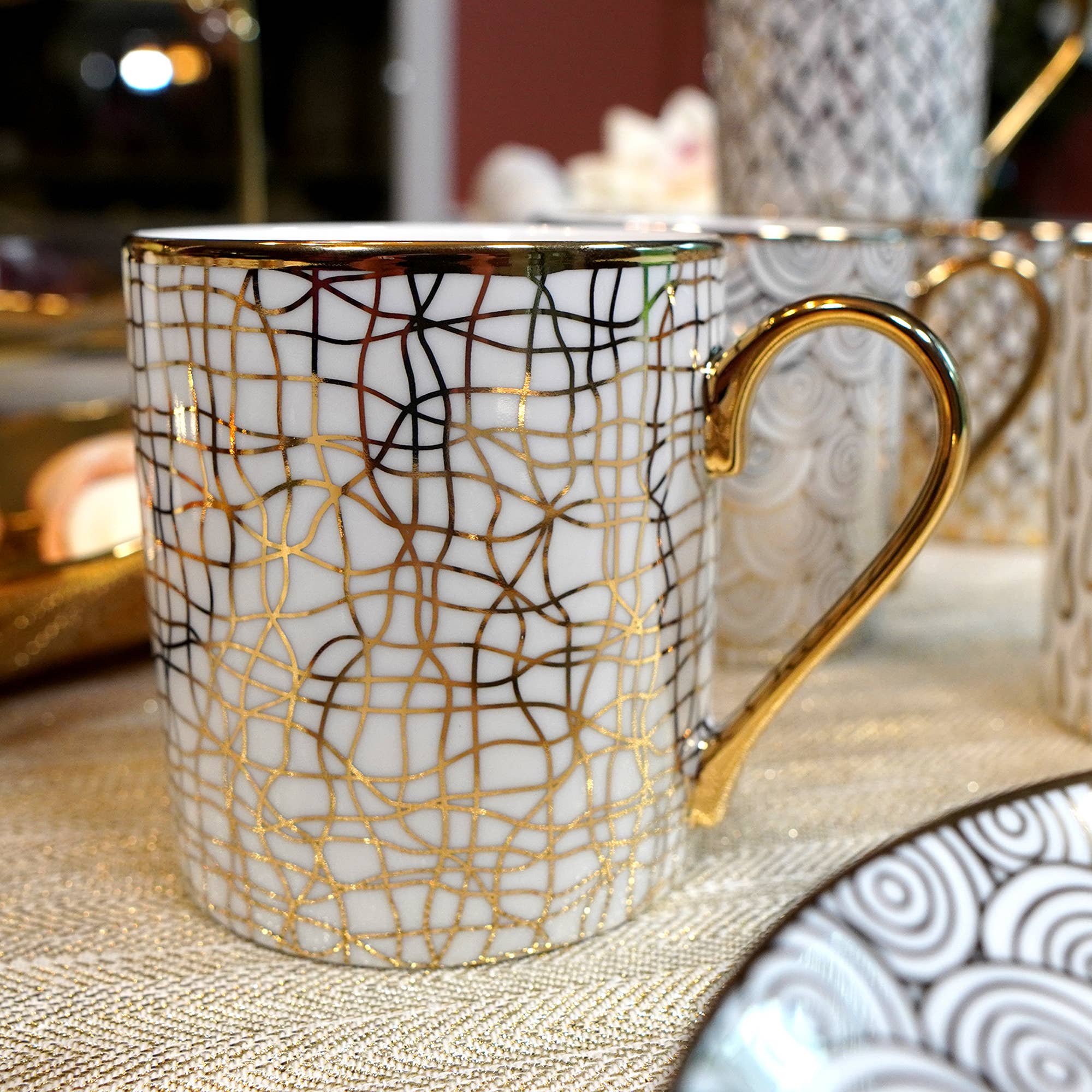 Certified International - Wholesale Coffee Mug - Gold Plated Mugs Mosaic Gold Plated Can Mugs (6) asst2