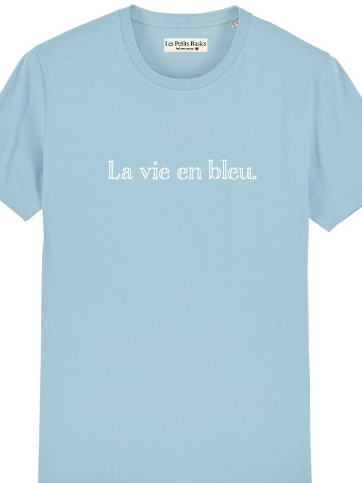 Livet i blå. unisex t-shirt i økologisk bomuld. for engroshandel hos Les Petits Basics
