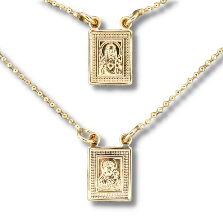 Gold-Plated Scapular Dainty Pendants Necklace (no clasp) 28-inch for wholesale by Guadalupe Gifts