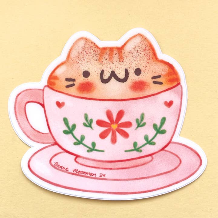 Pegatina de Gato con Latte de Calabaza y Especias para venta al por mayor de Brave Moonman