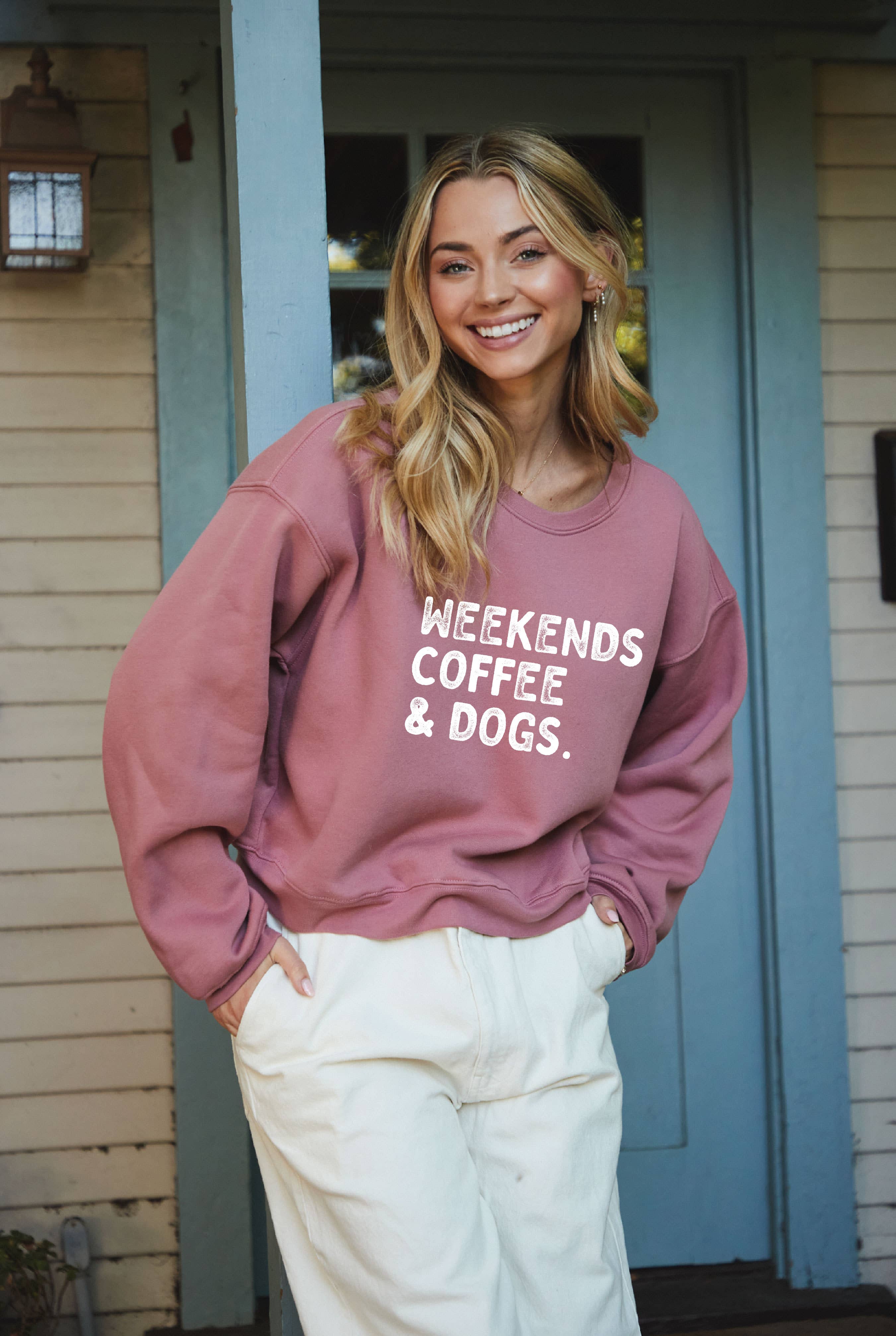 OAT COLLECTIVE - Wholesale Graphic Sweatshirt - Women's - WEEKENDS COFFEE AND DOGS  Mid Graphic Sweatshirt0