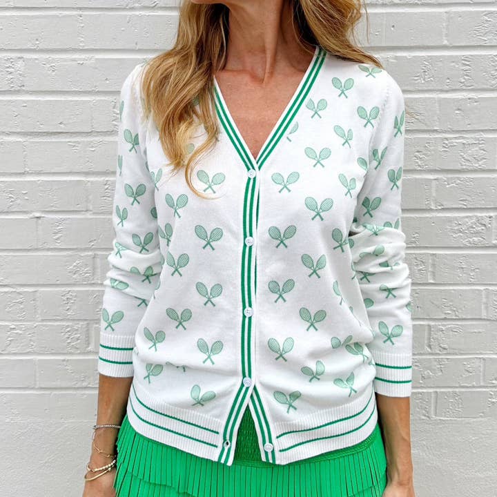 Tennis Cardigan Kelly Green for wholesale by CATCH + CLUB