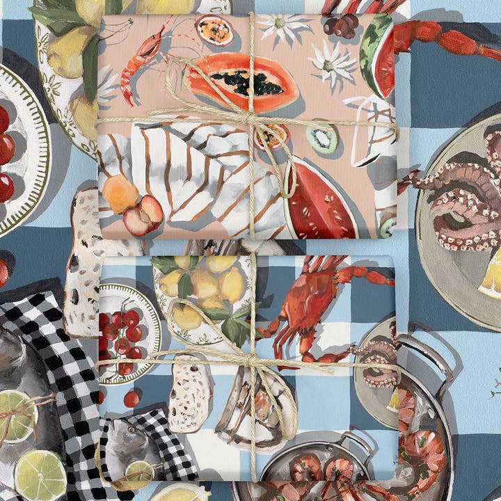 Bespoke Letterpress - Wholesale Flat Wrap - Summer Picnic / Crab & Squid 6pk Gift Wrap20