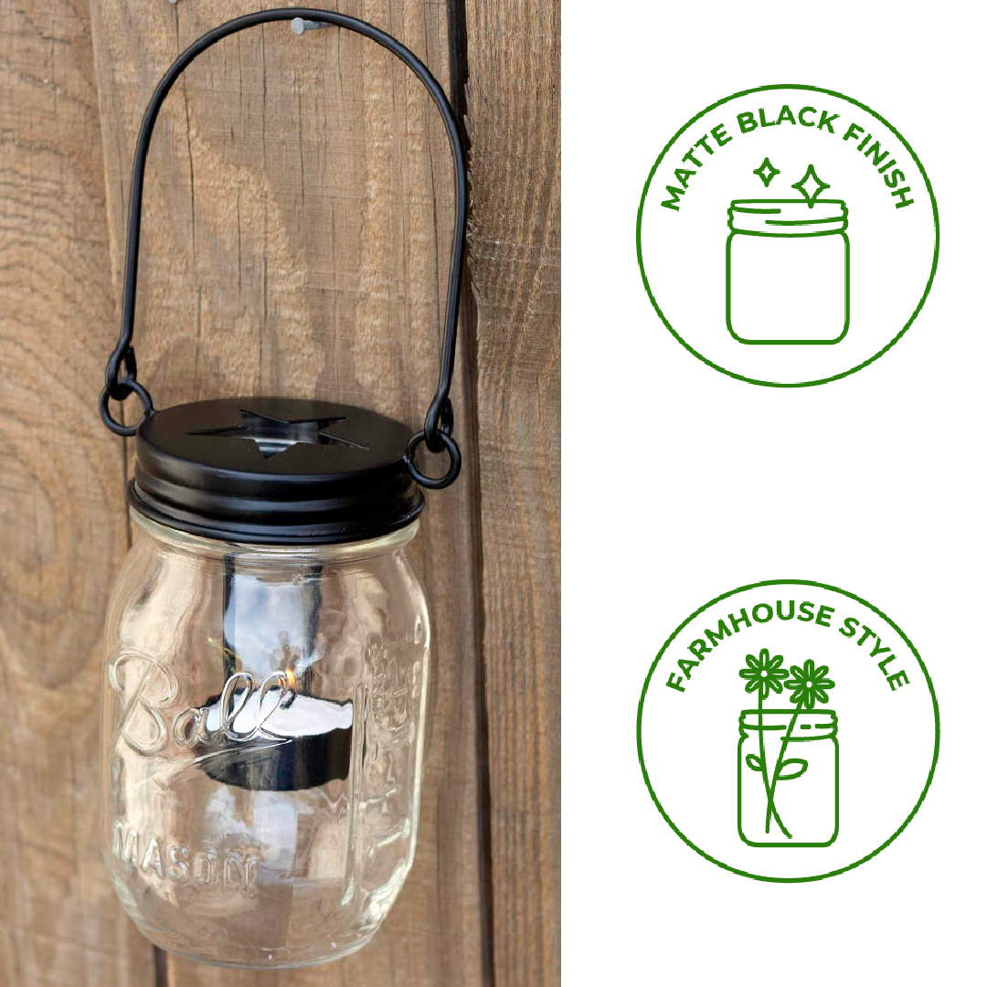 Mason Jar Lifestyle - Wholesale Candle Holder - Black Star Cutout Tea Light Candle Holder Lids With Handles5