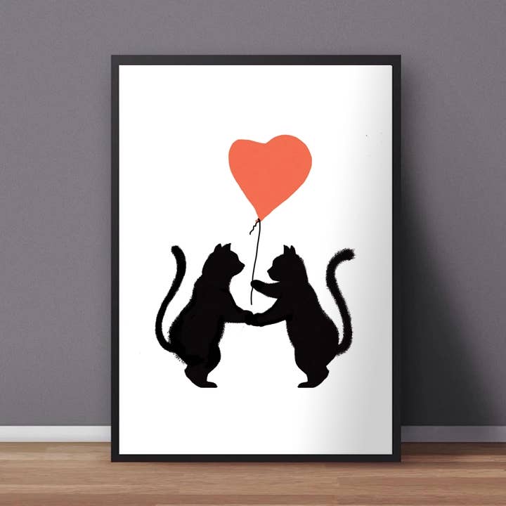 Glen Hay 11x14 Cat Print with Heart Balloon Art & Design for wholesale by Happy Campurr