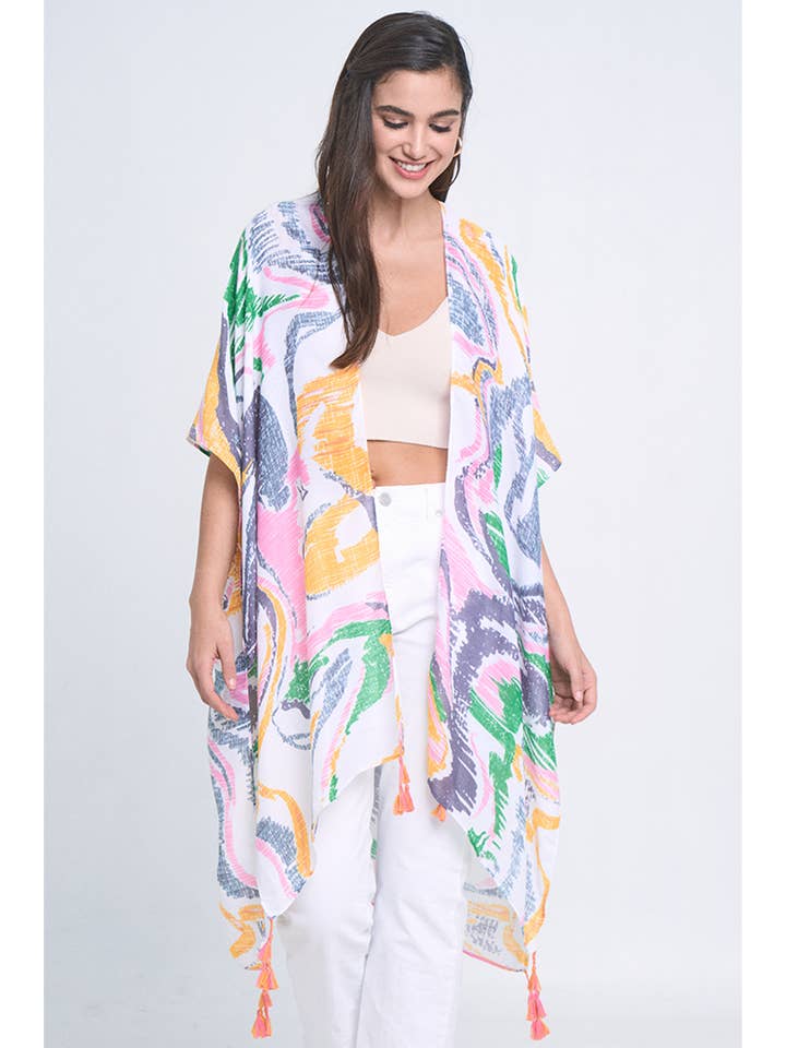 Hana - Wholesale Kimono - Women's - Abstract Print Tassel Summer Kimono3