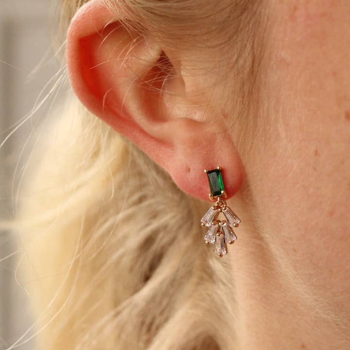 Silk Purse, Sow's Ear - Wholesale Dangle Earrings - Emerald Baguette Crystal Art Deco Earrings