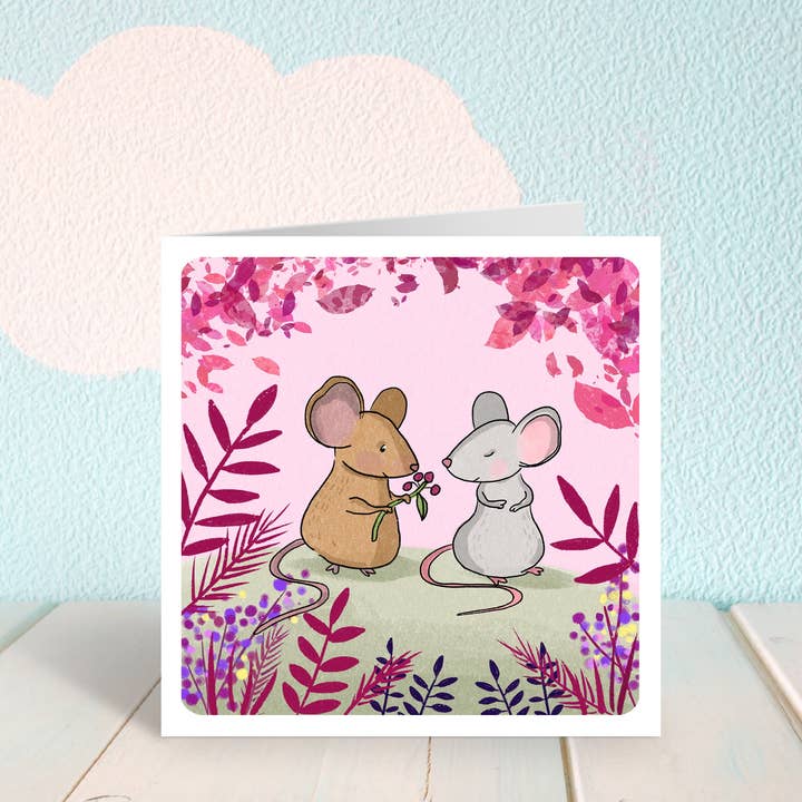Biglietto d'auguri con due topolini per la vendita all'ingrosso da parte di Cake and Crayons