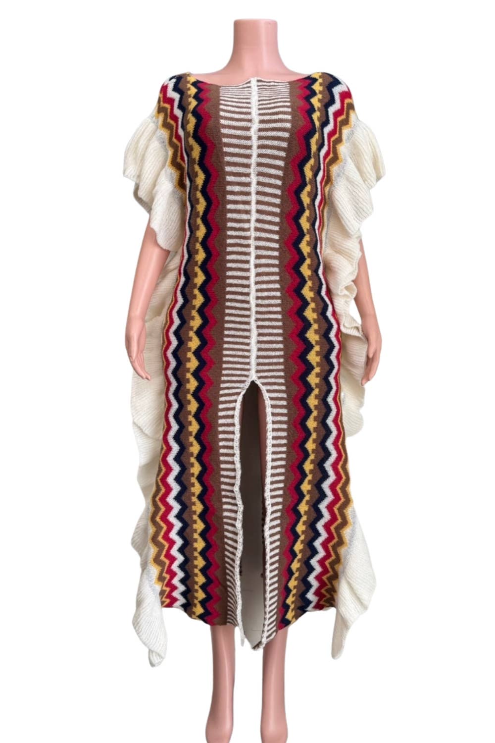 NEWGENS – Großhandel Kleid – Damen – ND3016A Boho Zickzack-Strick-Maxikleid3