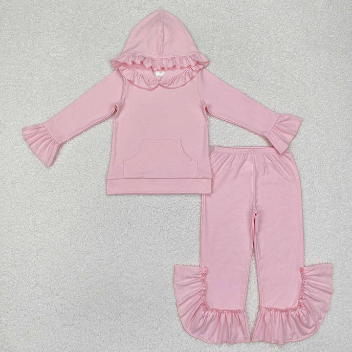 Aier Wholesale - Wholesale Top & Pant Set - Kids - 5 Colors Cotton Sibling Baby Girls Hooded Ruffle Top Bell Pants Clothes Sets