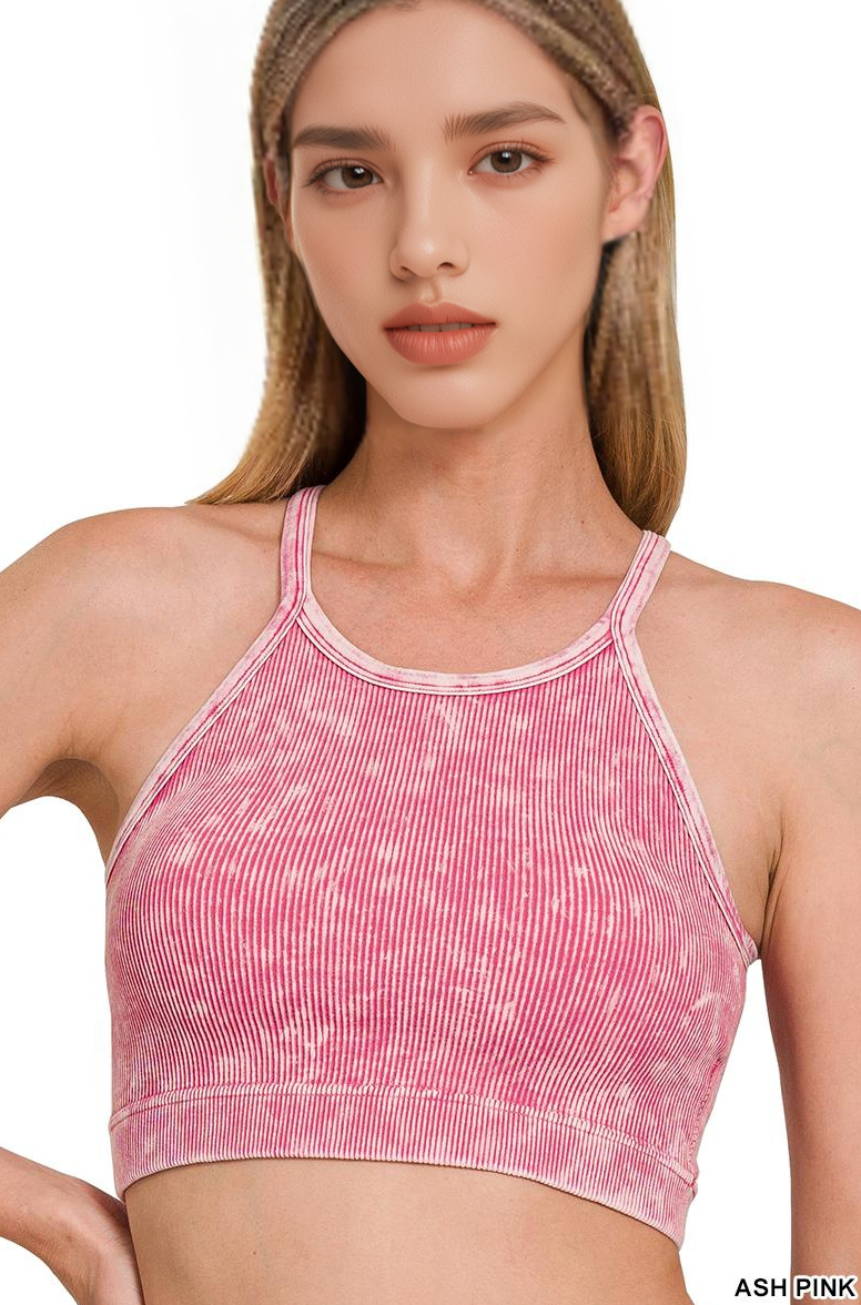 42POPS - Wholesale Tank Top - Women's - `.Washed Seamless Halter Crop Tank33