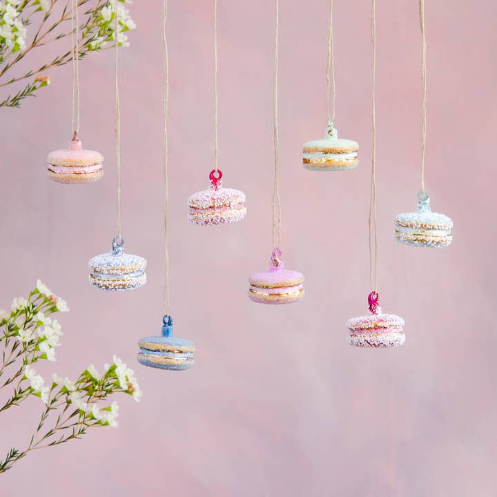 Glitterville Macaroon Orn, 8 Asst, Glass, 2.25" for wholesale by Glitterville