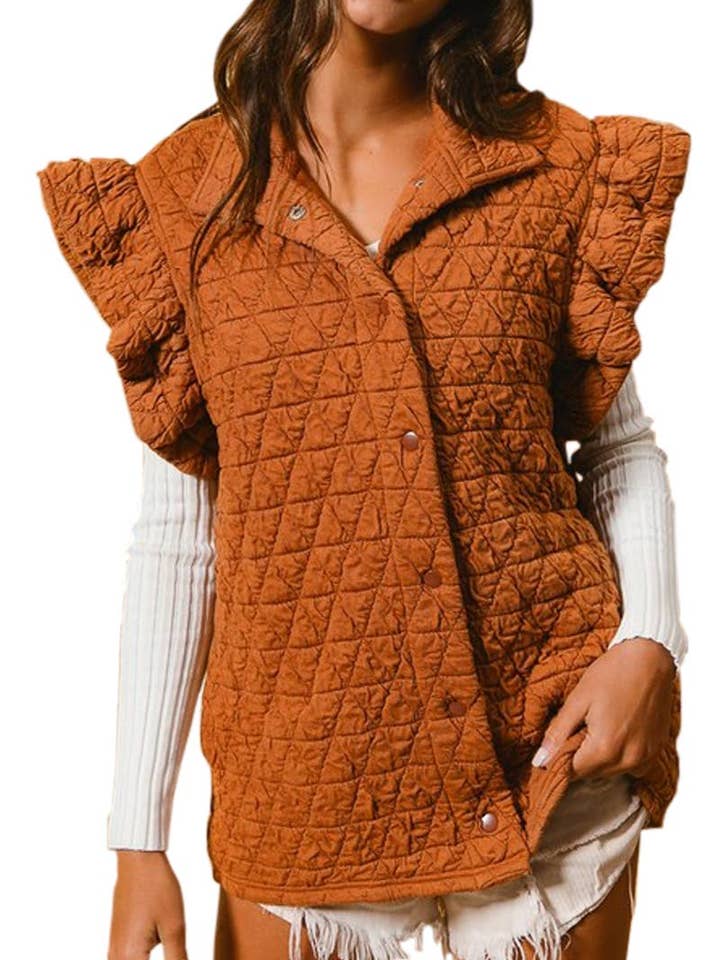 Quilting Knit Ruffle Sleeve Vest for wholesale by Vanilla Monkey