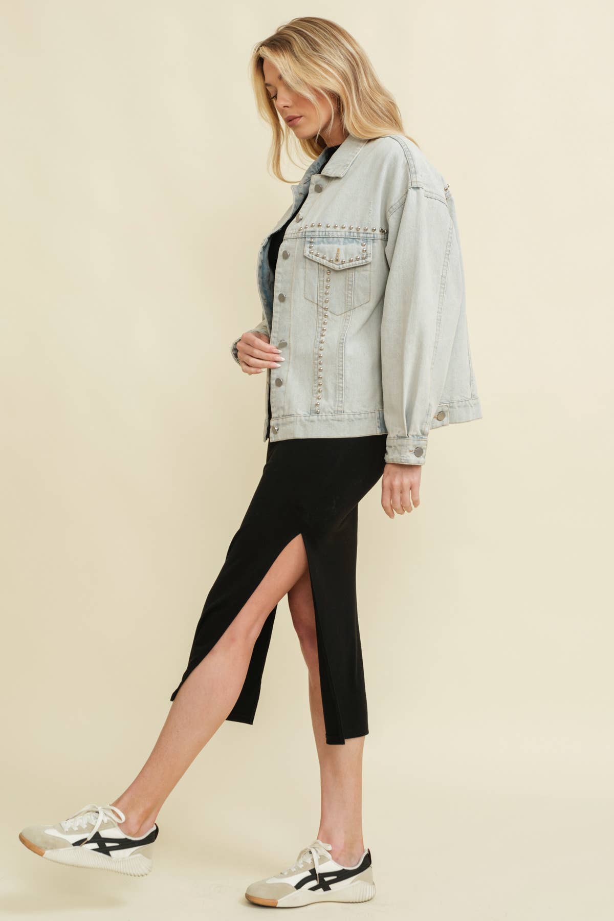 CJ14361J - STUDDED DENIM JACKET for wholesale on Faire4