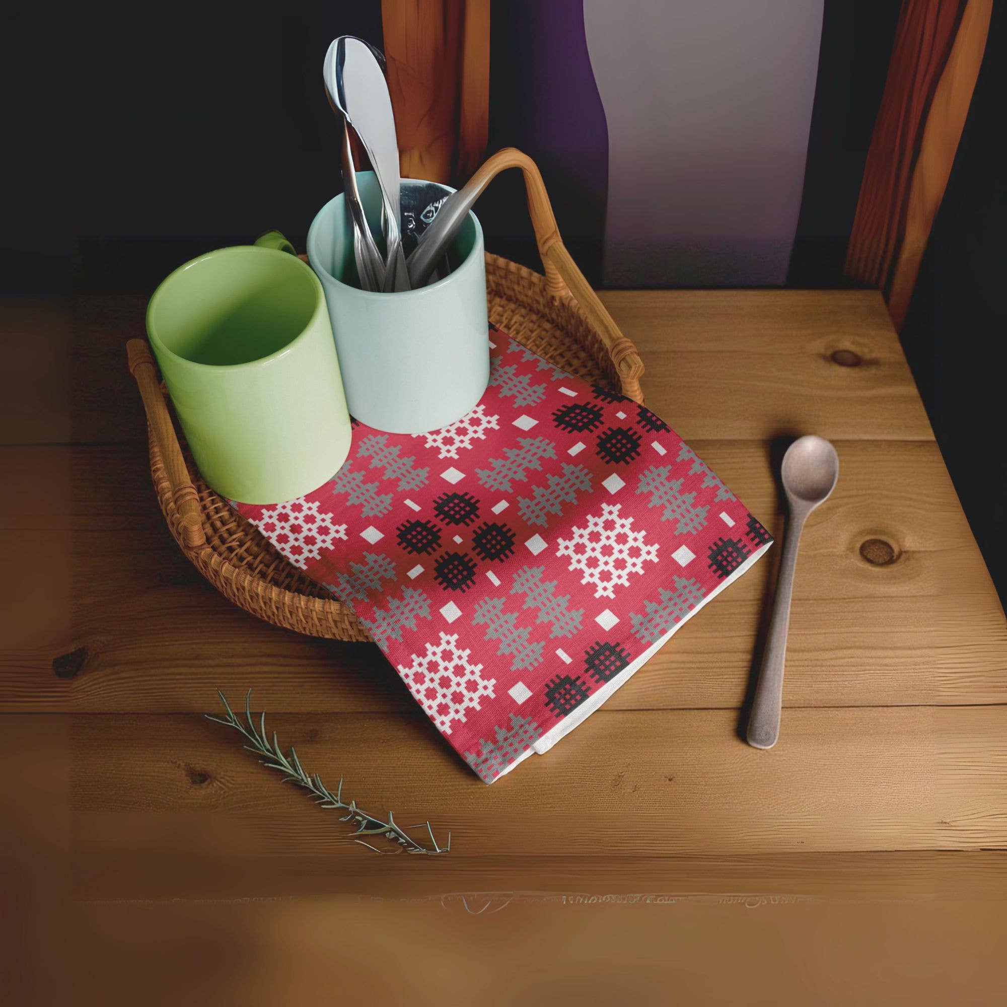 Moose & Co – wholesale Tea towel – Red Welsh tapestry Design Cotton tea Towel1