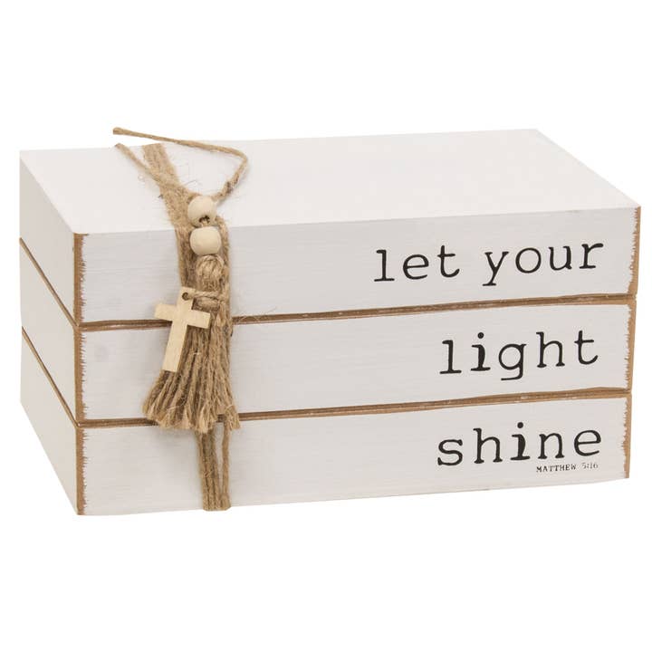 Let Your Light Shine Wooden Book Stack for wholesale by Col House Designs