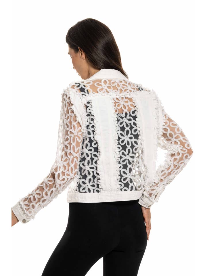 Adore - Wholesale Denim Jacket - Women's - BA-43 - White Denim and Lace Jacket