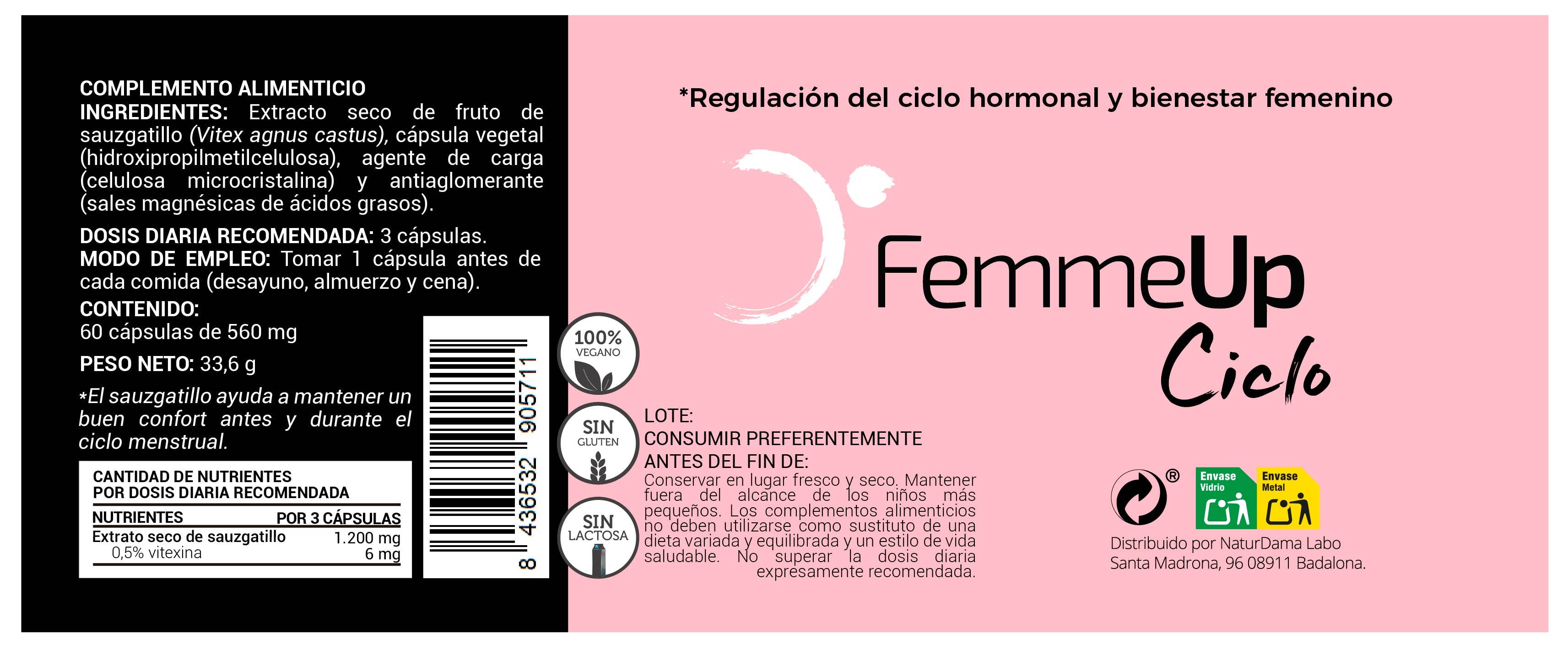Femmeup – Großhandel Nahrungsergänzungsmittel/Vitamin zum Einnehmen – FEMMEUP CYCLE, Vitex Agnus Castus (Mönchspfeffer) für hormonelle Gesundheit1
