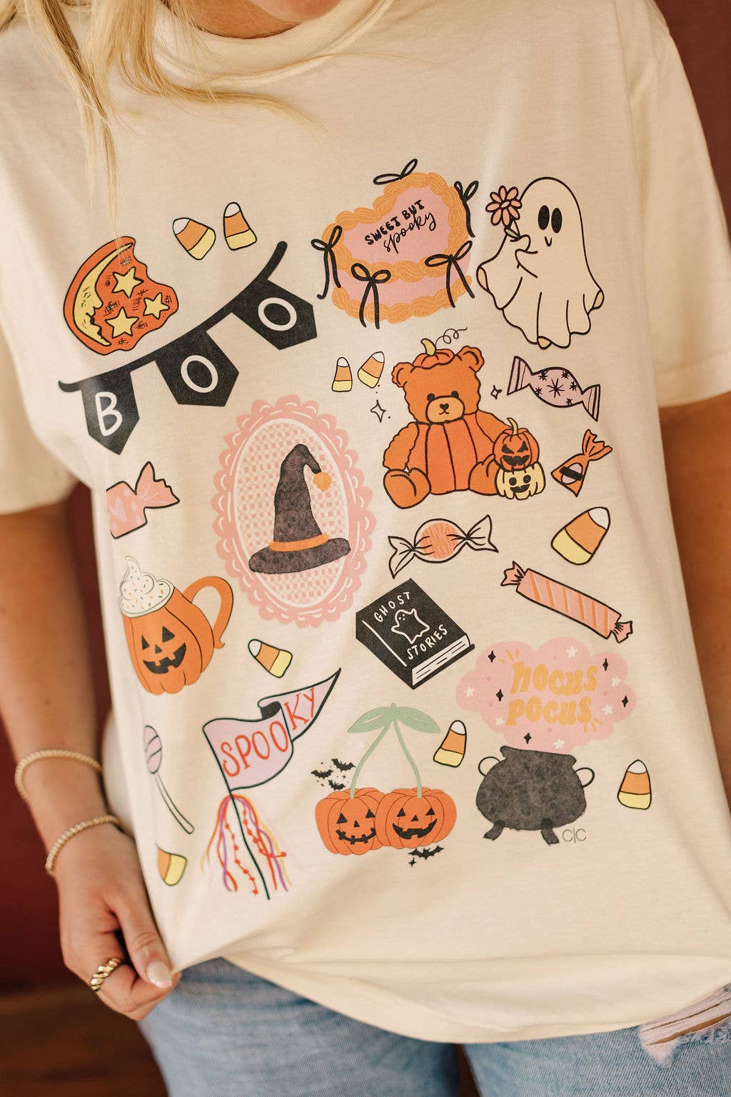 Whitney | Chaudoin Creations - Wholesale Screen Printed T-Shirt - Women's - Boo Halloween Collage Graphic Tee3