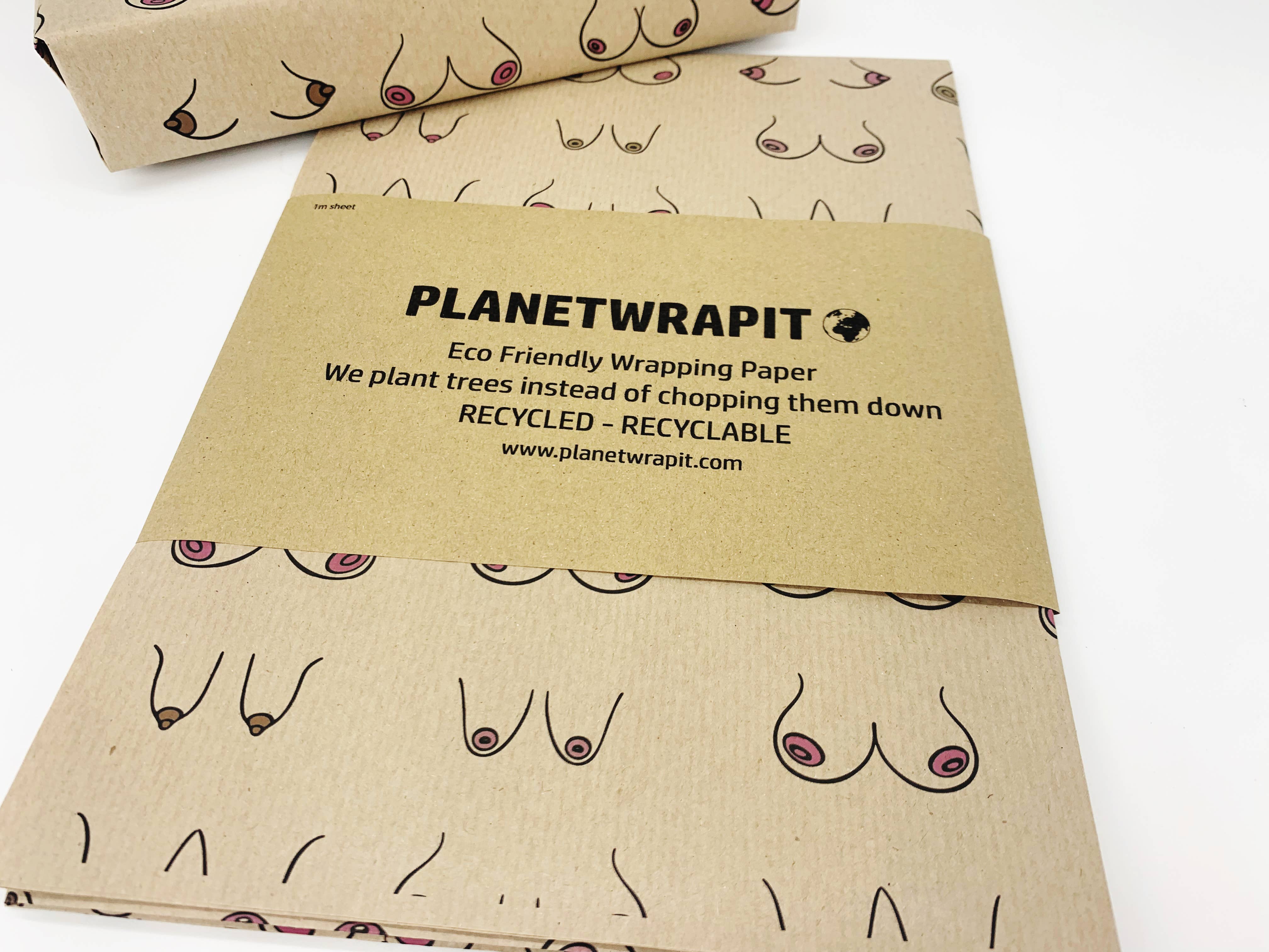 PlanetWrapIt - Wholesale Flat Wrap - Boobs Recycled Eco Kraft Wrapping Paper1