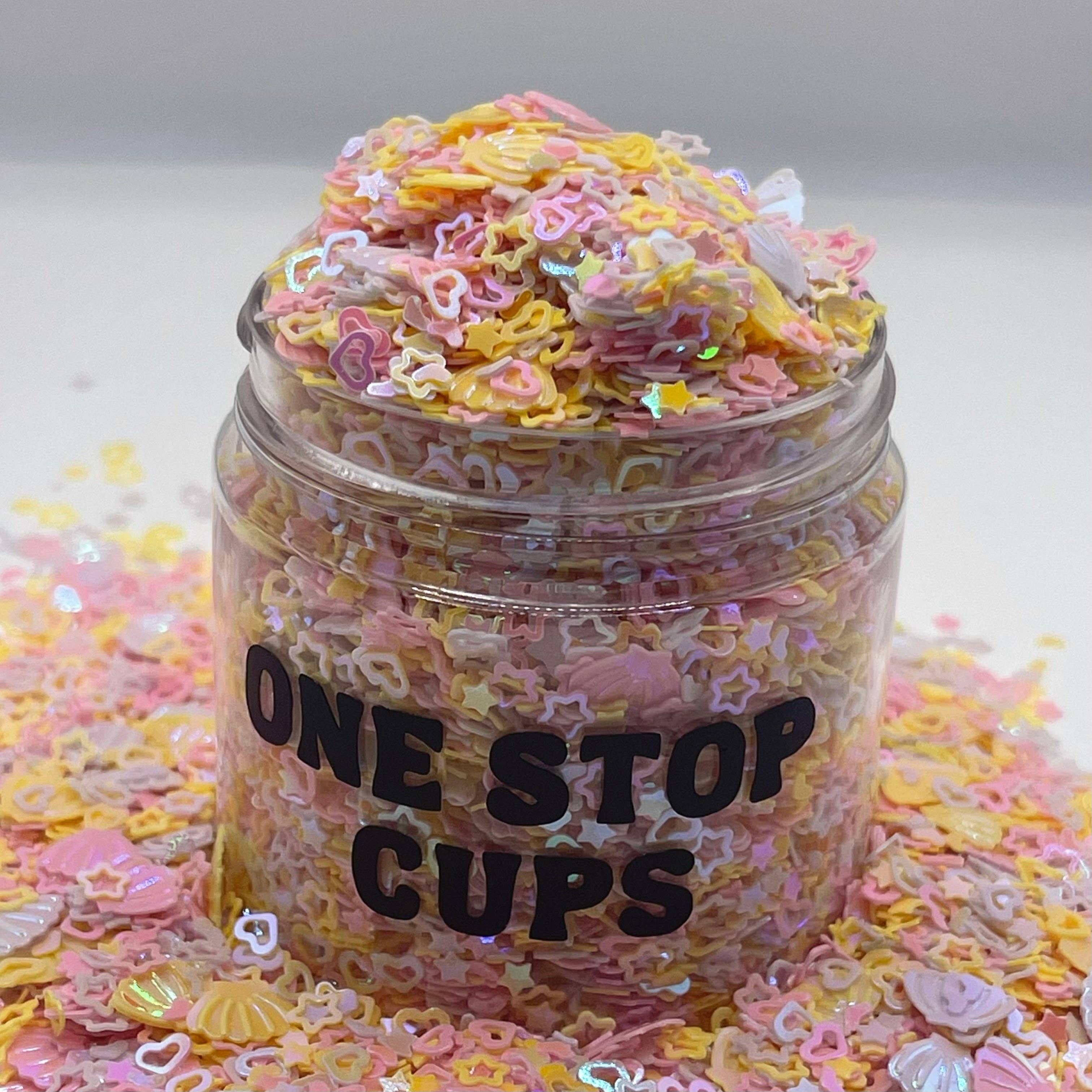 One Stop Cups - Wholesale Craft Supplies - Pink Mermaid Shaped Glitter1