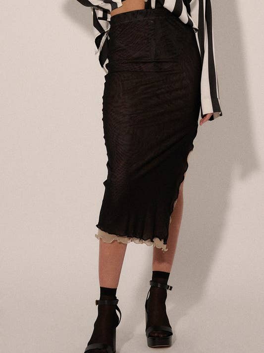 Falda midi de color contracturado semitransparente en color liso para venta al por mayor de MintChoco