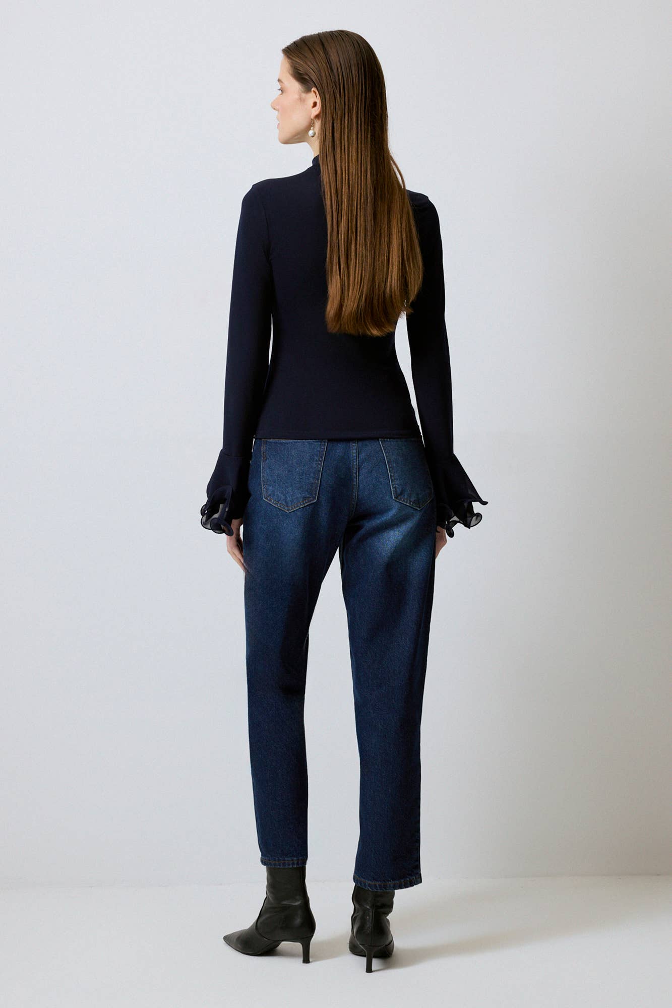 Lacivert Knit Blouse with Sheer Chiffon Flounce Sleeves
 for wholesale on Faire4