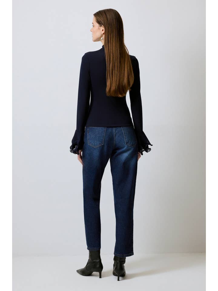 Lacivert Knit Blouse with Sheer Chiffon Flounce Sleeves
for wholesale on Faire4