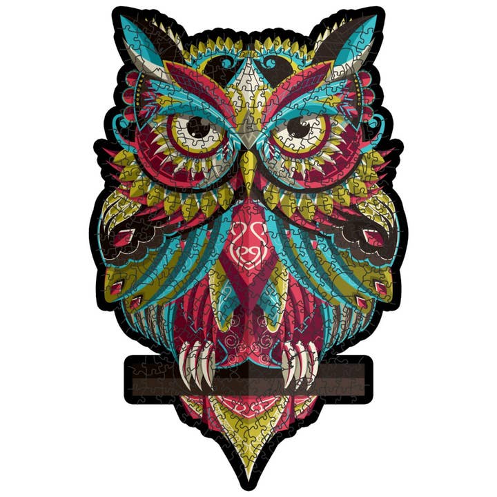 OWL wooden jigsaw Puzzle | 23" Whimsies | Animal Totem for wholesale by WAWW Artisanal Wooden Puzzles