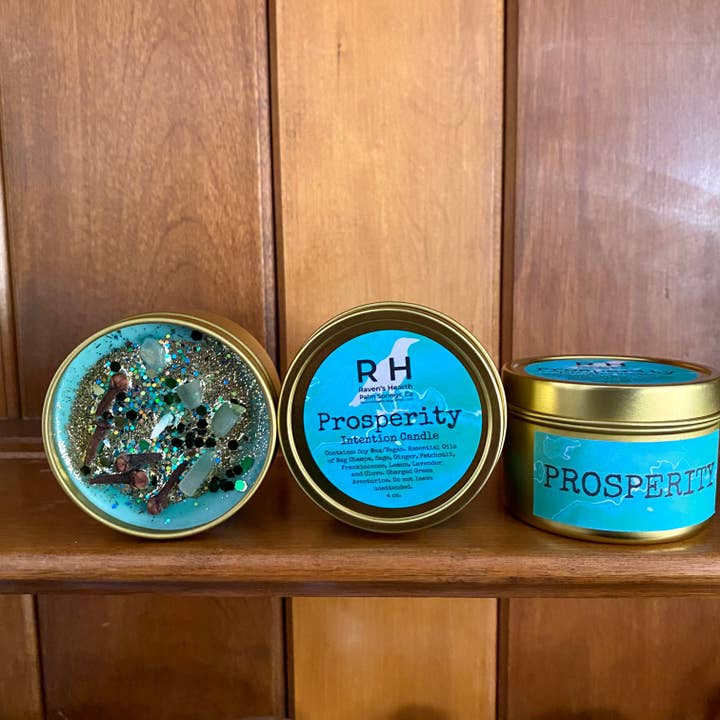 Raven’s Hearth - Wholesale Travel Candles - Prosperity Crystal Candle | Manifestation | Vegan4