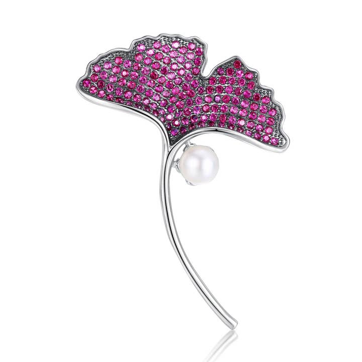 Timeless Pearl – alfinete de lapela por atacado – Broche de pérolas de folha de ginko0