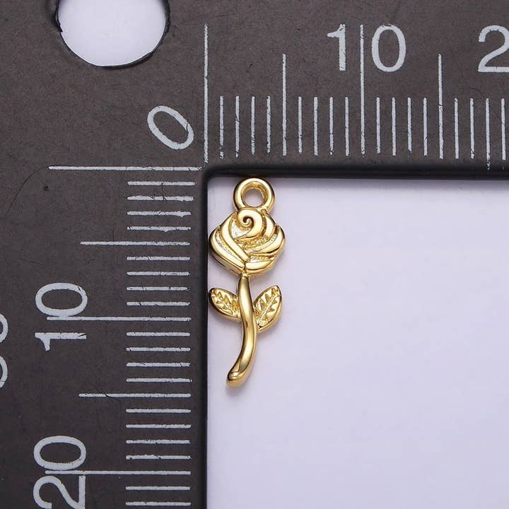 Aim Eternal - Wholesale Individual Charm/Pendant - 16K Gold Filled Mini Rose Flower Textured Add-On Charm | N-9461
