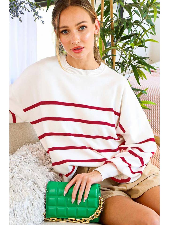 Vine & Love - Venta al por mayor Jersey de punto - Mujer - Jersey de Punto con Cuello Redondo a Rayas VT6060812