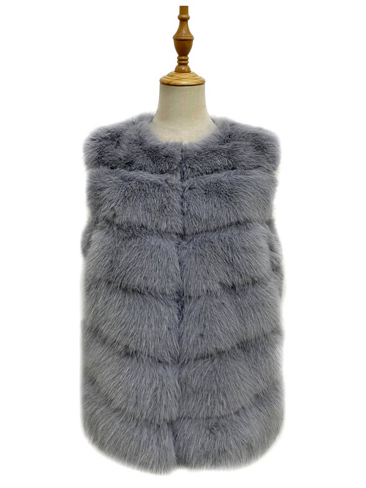 Fashion Scarf World - Wholesale Outerwear Vest - Women's - Plain Faux Fur Stripe Gilet Jacket