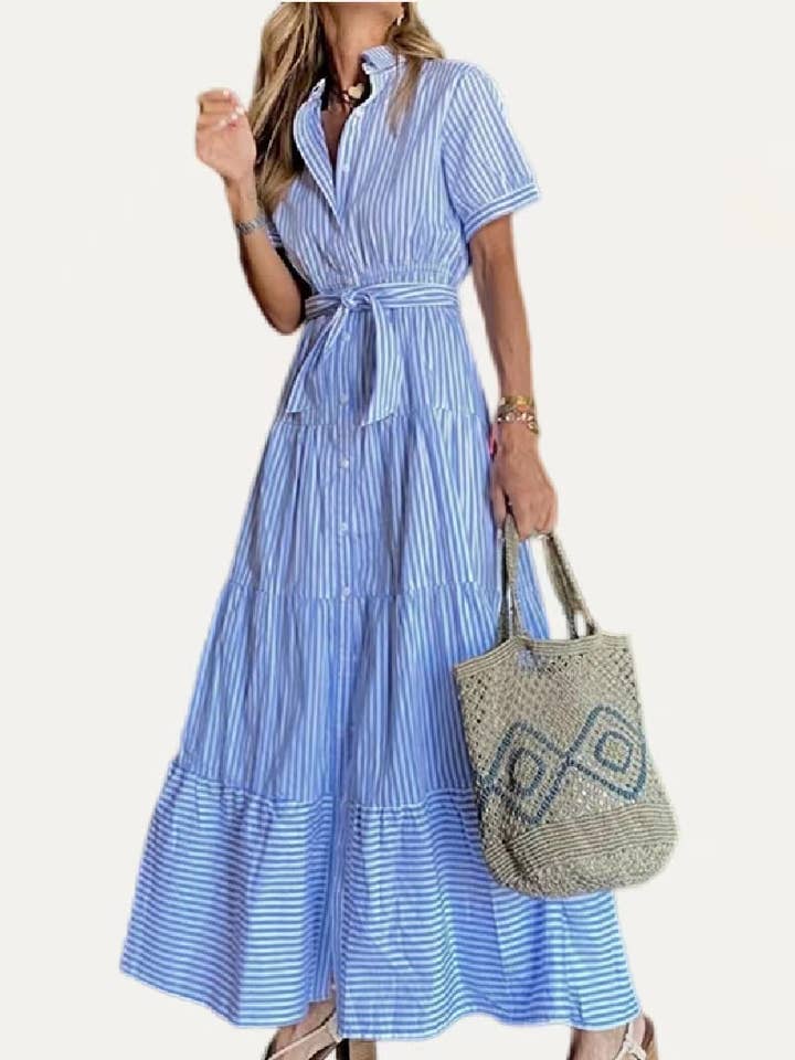 Classic Striped Print Collared Neck Short Sleeve Maxi Dress and other Purchase Wholesale liverpool. Free Returns & Net 60 Terms on Faire trending on Faire.