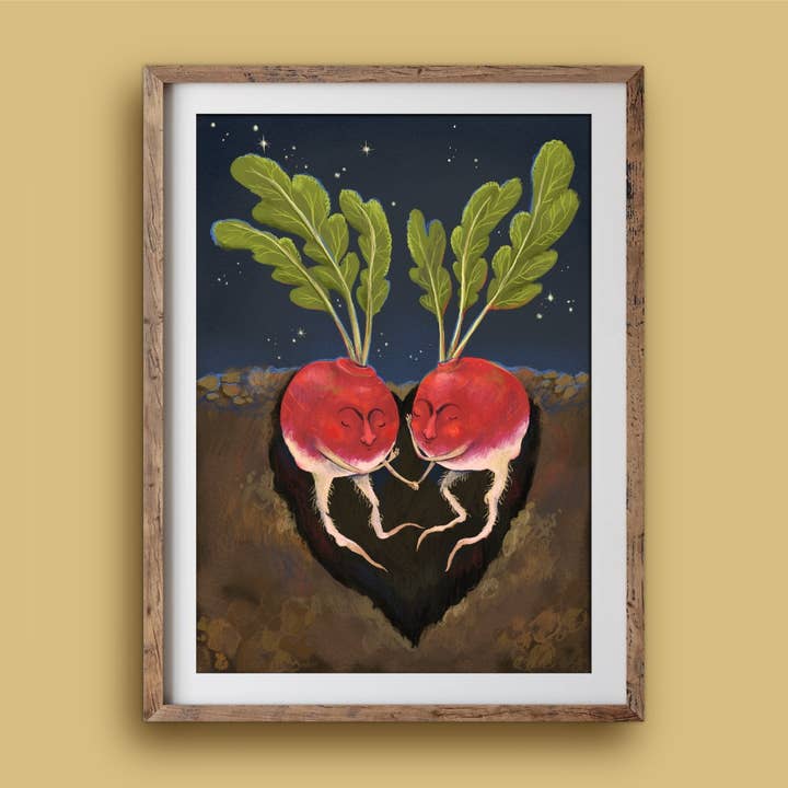 Anna Seed Art - Wholesale Art print - Art Print - Radish Cuddles - Whimsical illustration, wall art1