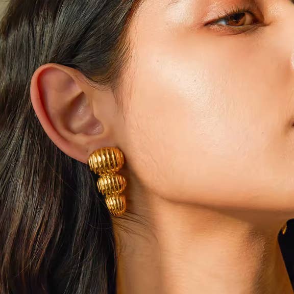HoopLa - Wholesale Dangle Earrings - Triple Ripple- Steel 14K drop Earring
