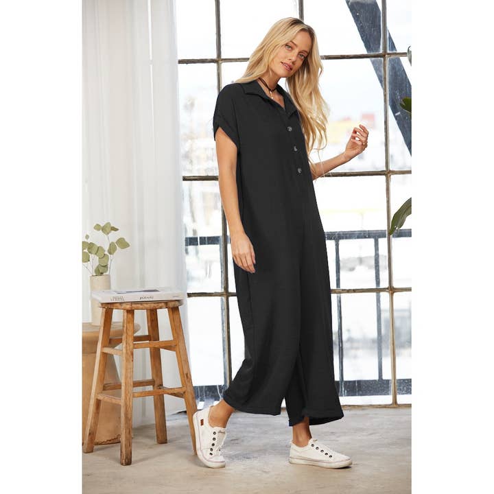 Milan Solid Button Down Capri Jumpsuit for wholesale by salt & bit