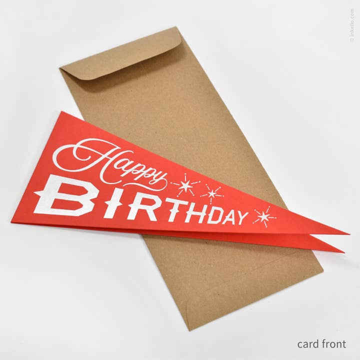 Happy Birthday Triangular Pennant Card (#488) for wholesale by Inkello Letterpress