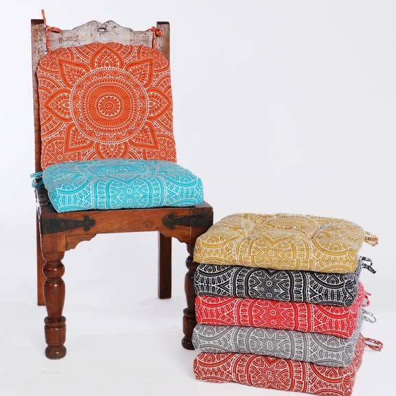 Handmade Cotton Chair Pad Cushion 16" Pads with Ties for wholesale by COZY HOMES COLLECTION