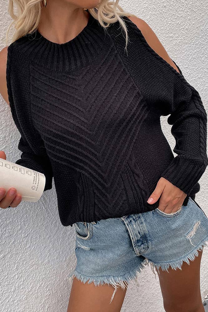 UNISHE - Wholesale Knit Sweater - Women's - TOPW897 Cold Shoulder Knit O-neck Sweater14