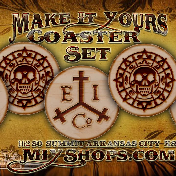 Ensemble de sous-verres en bois Pirates (double face) pour la vente par Make It Yours