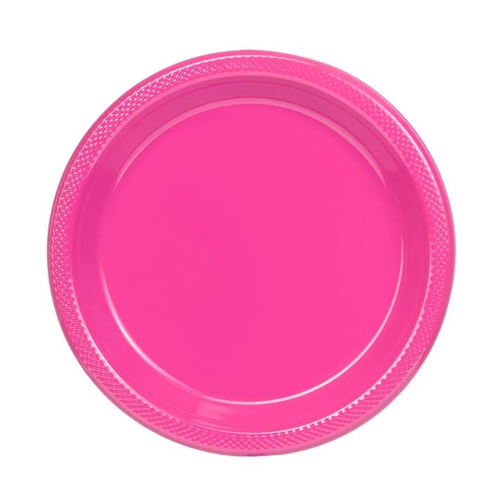 7 In. Cerise Plastic Plates Disposable - 50 Ct. for wholesale by Crown Display