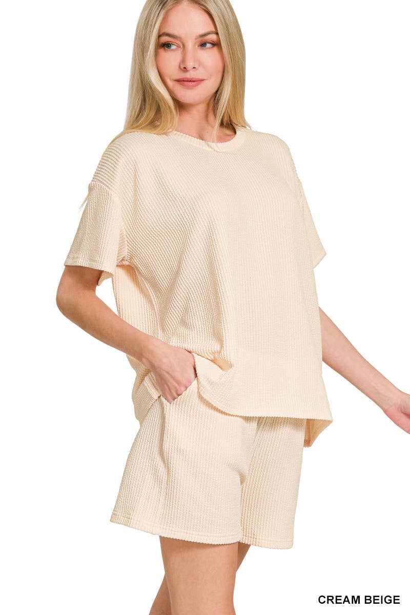 42POPS – Engroshandel Loungesæt - Dame – .Corded Rib T-shirt & Shorts 2-delt Sæt10