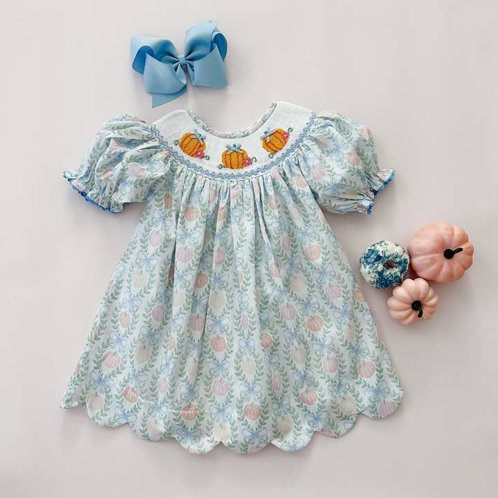 Seven Lantern Lane - Wholesale Dress - Kids - Girls Smocked Pumpkin Dress