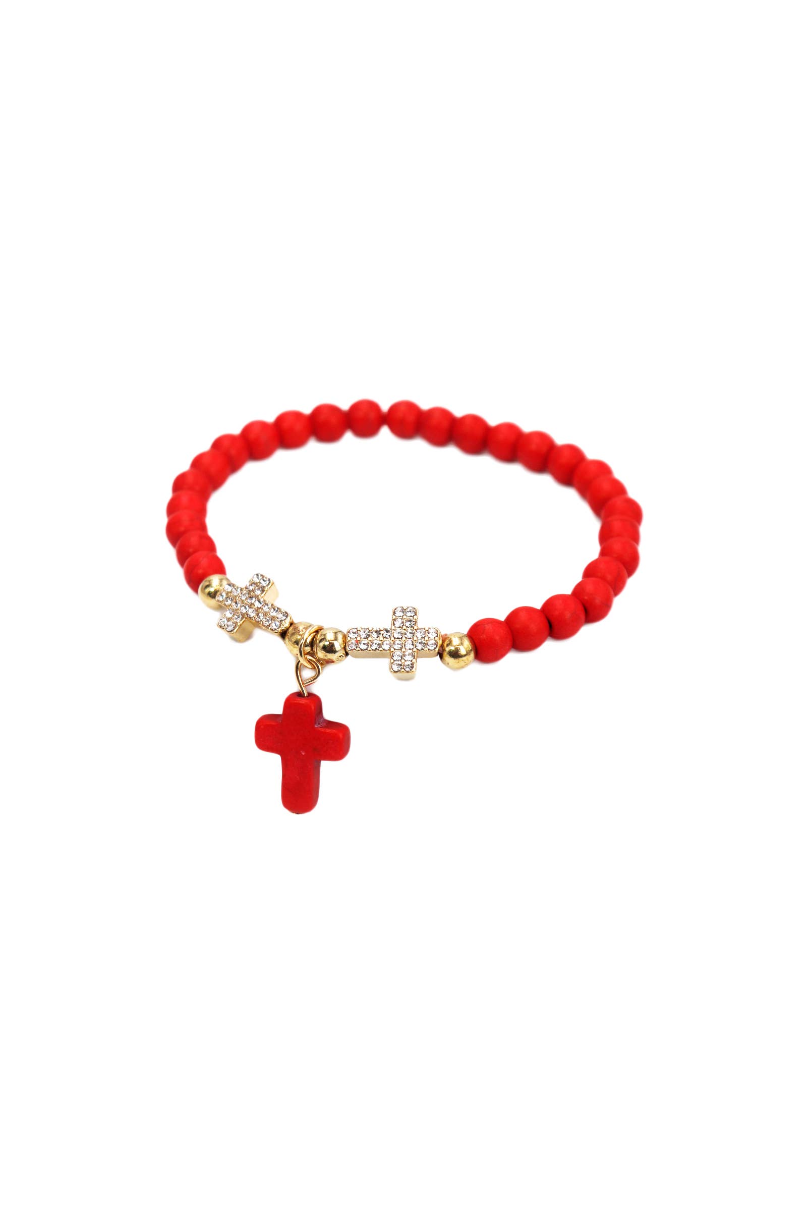 Cap Zone - Wholesale Beaded Bracelet - Cross Pendant Stone Beaded Stretch Bracelet8
