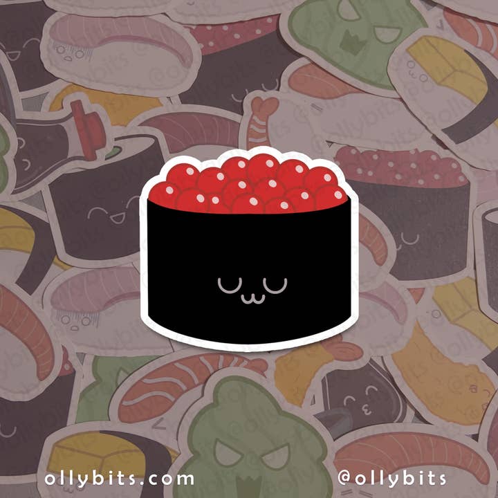 Autocollant en vinyle Ikura Sushi (2") pour la vente par Ollybits Pixel Art
