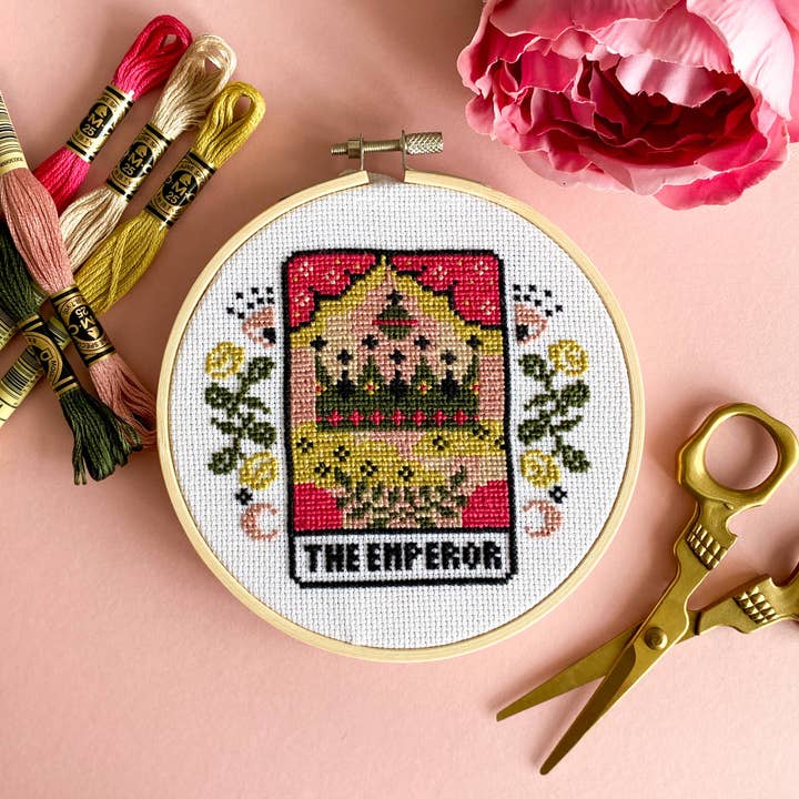 The Emperor Tarot Card Cross Stitch Kit for wholesale by Innocent Bones
