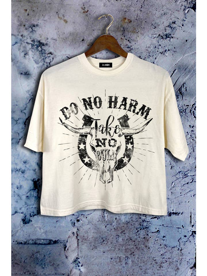 2&moon - Wholesale Screen Printed T-Shirt - Women's - Do no harm Graphic Crop Tee3