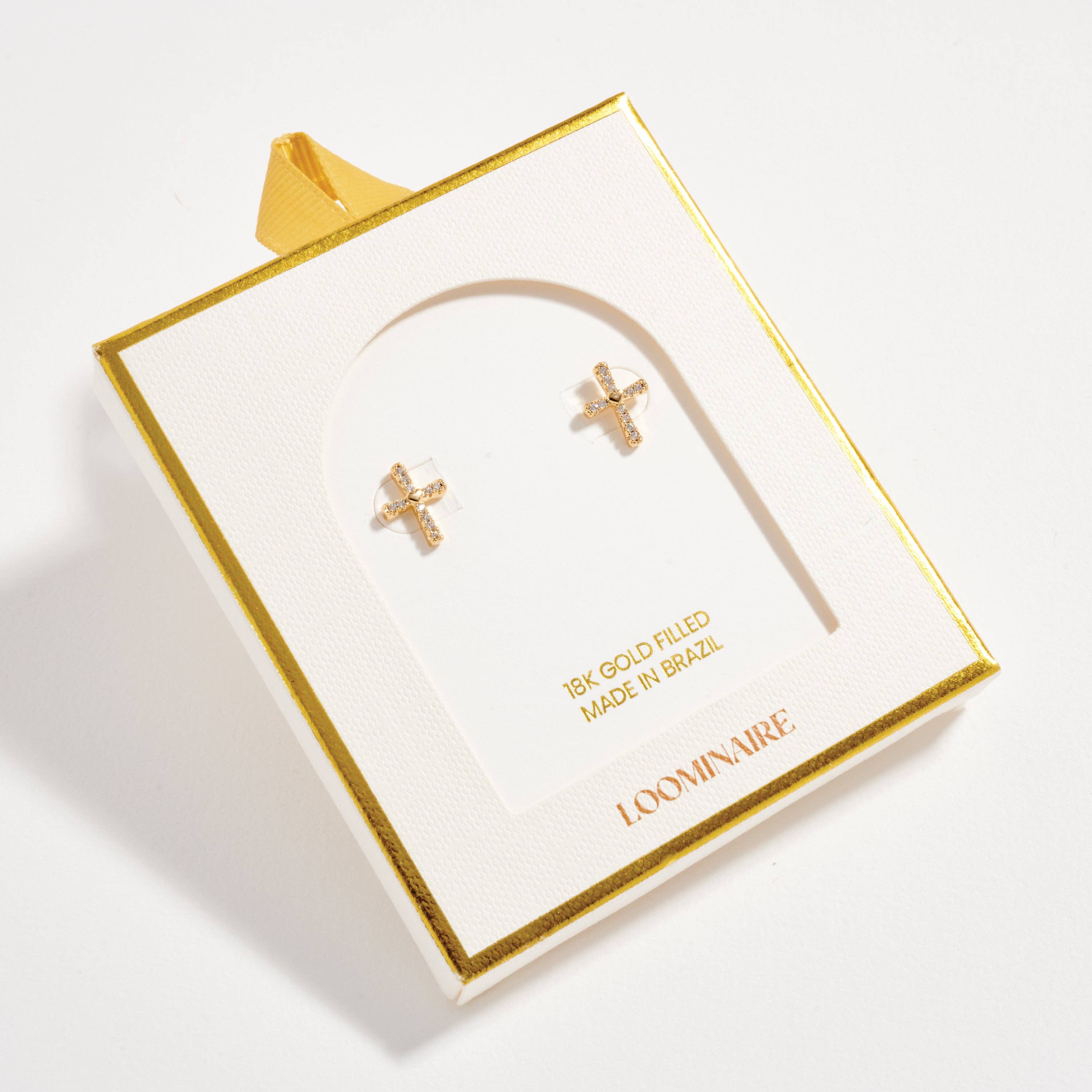 GD Gold Filled Cross Stud Earrings with Cubic Zirconia for wholesale on Faire3